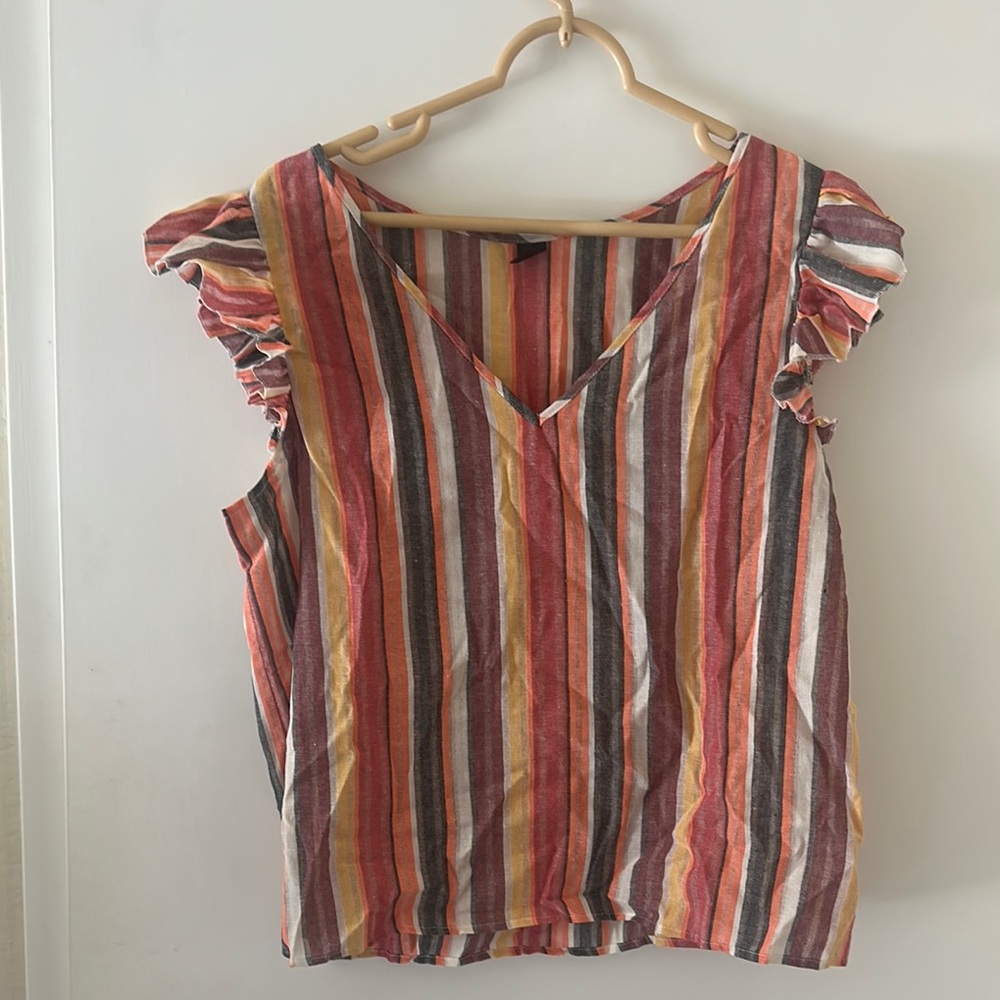 SHEIN Colorful Striped Ruffle Sleeve Top